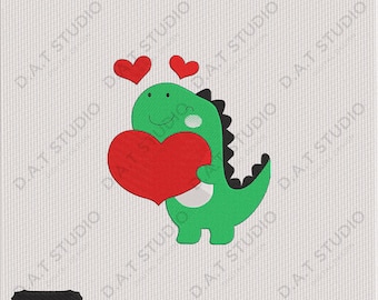 Dinosaur Holding Heart Embroidery Design, Valentine Love (Digital Download)