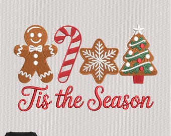 Tis The Season Gingerbread Embroidery Design Christmas Cookie Set