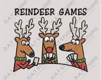 Reindeer Games Embroidery Design Christmas Reindeer Playing Cards