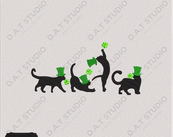 Lucky Cat Shamrock St Patrick Embroidery Design Machine File