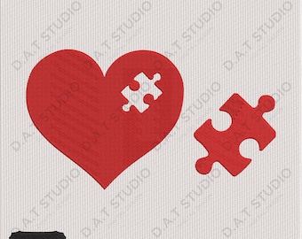 Heart Puzzle Embroidery Design Love Symbol Machine File