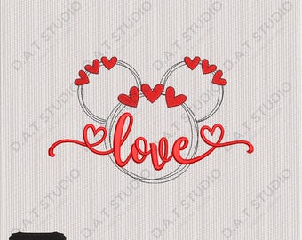 Love Heart Embroidery Design With Circle Frame Valentine Pattern