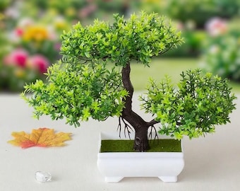 Decorative Artificial Bonsai in White Pot – Realistic Zen Tree for Office, Home or Gift – Minimalist Japanese Decoration