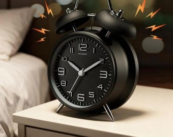 Vintage Black Alarm Clock with Bells - Minimalist Retro Analog Alarm Clock - Elegant Home and Bedroom Decor - Classic Clock