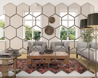 45-Piece Hexagonal Mirror Stickers | DIY Decorative Wall Decals | Self-Adhesive Mirror Tiles for Living Room, Bedroom, Modern Home