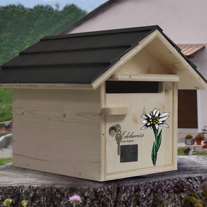 Caixa Correio Madeira Maillat, Feito à Mão França, Estilo Chalé, Teto Resina, Decoração à Escolha, Anti-Roubo, 19mm