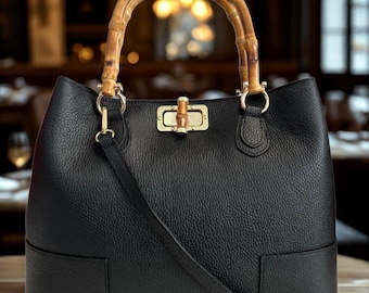 Bolso de mano de piel auténtica italiana hecho a mano / Elegante bolso de mano con asa superior / Elaborado artesanalmente en Florencia