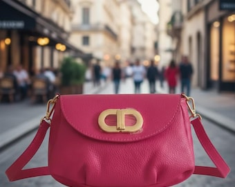 Bolso bandolera de piel auténtica italiana para mujer / Bolso de hombro artesanal / Hecho a mano en Florencia