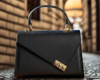 Italienische Echtleder Tote Handtasche | Elegante Schwarze Leder Handtasche | Handgefertigt in Florenz