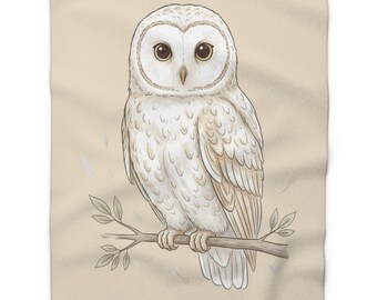 Barn Owl Plush Blanket Sherpa Fleece Blanket, Vintage White Owl Cozy Throw, Outside sitting Couch, Porch decor, Homeowners Gift, Living Room