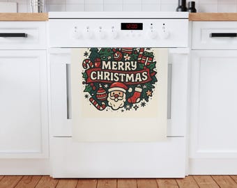 Christmas Cotton Tea Towel, Festive Holiday Kitchen Towel, Xmas Dish Cloth, Winter Home Decor, Seasonal Hostess Gift