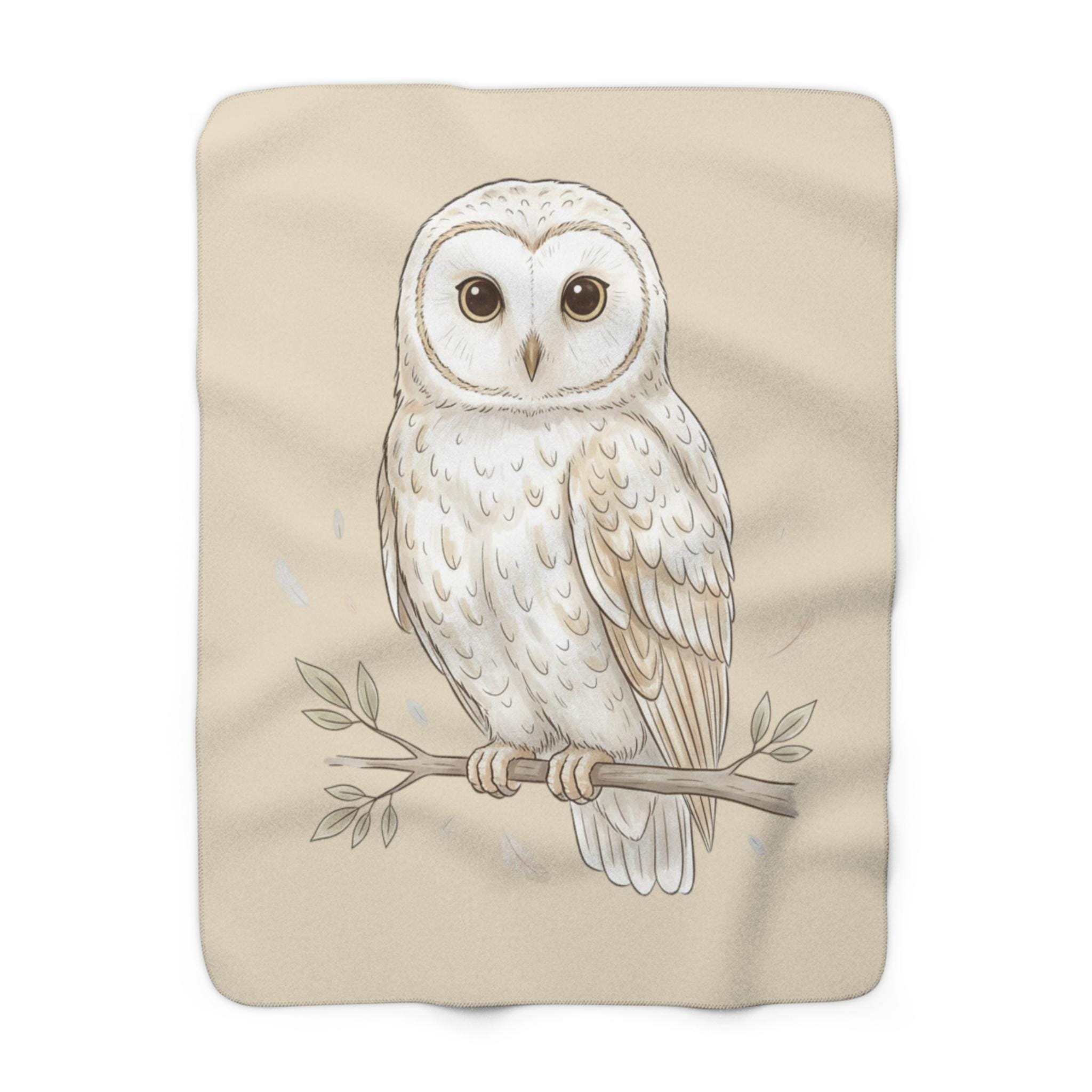 Barn Owl Plush Blanket Sherpa Fleece Blanket, Vintage White Owl Cozy Throw, Outside sitting Couch, P