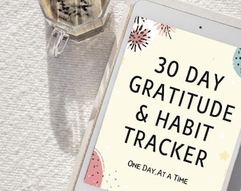 Tracker di gratitudine e abitudini di 30 giorni, diario di consapevolezza (PDF stampabile), quaderno di autoriflessione