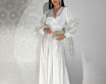 Élégante robe longue en soie blanche - Robe longue minimaliste