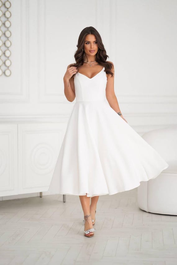 white summer bridal shower dress Midi Dress, Spaghetti Straps, Structured Tailored Silhouette, Minimalist Outfit tie neckline Occasion:FORMAL Pool Party Crochet Midi Size:IT 39.5 - US 9