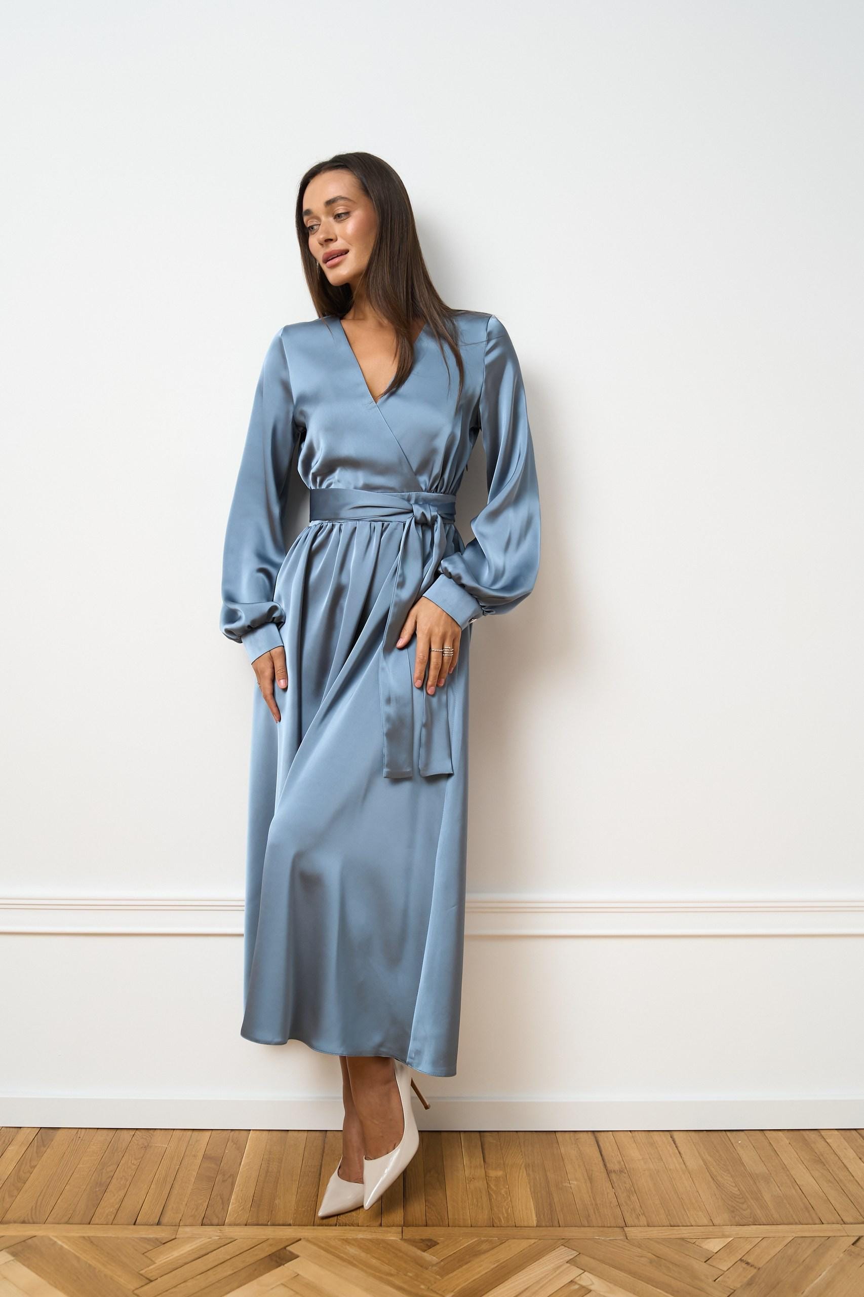 grey satin wrap dress Grey Coast Sleeveless Wrap From Satin Midi Dress