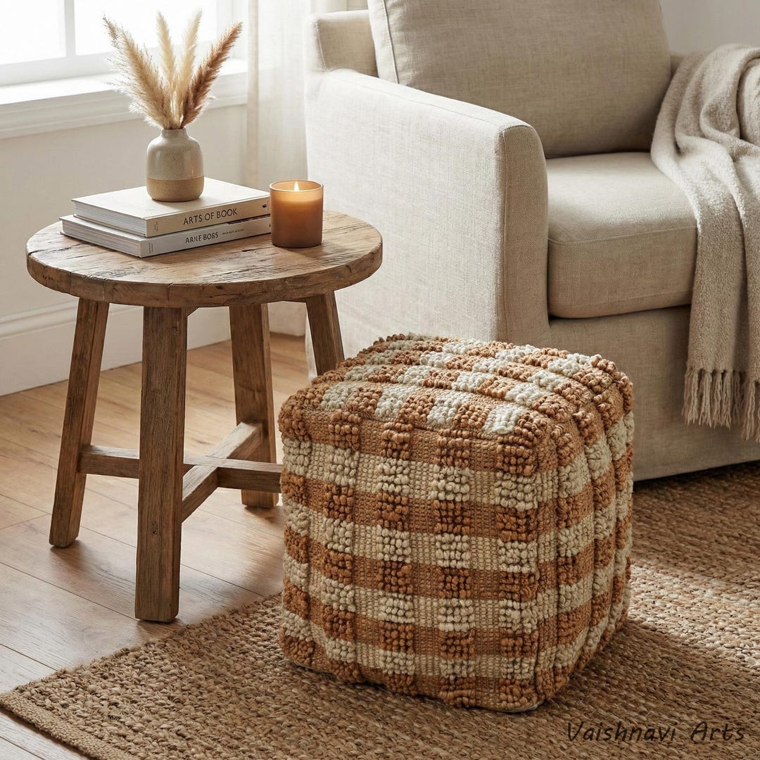 Woven Ottomans With Natural Fiber Cushions Reference: Hand Woven Jute Ottomans Round Jute Pouf Eco