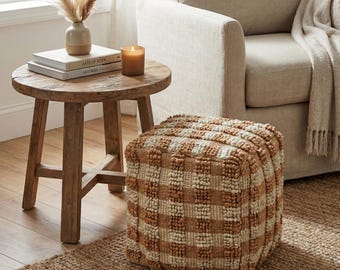 Puf redondo de yute tejido a mano, puf ecológico de yute, puf de bucle natural, decoración para el hogar, cojín de suelo de yute, pufs para patio, reposapiés