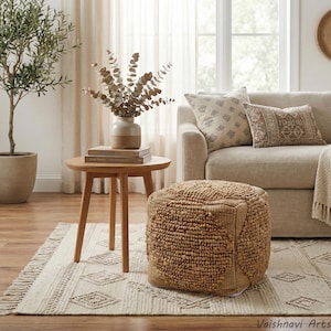 Puf de juta feito à mão, puf de decoração boho, assento extra, cadeiras infantis, puf de juta com laço natural, puf redondo de juta, puf de juta Costco, puf quadrado de juta