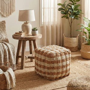 Moroccan POUF **30% OFF** with Natural Bleach Loop Ottoman Pouf Moroccan Jute Pouf Moroccan Pouffe Hand Woven Ottoman eco-friendly Jute Pouf
