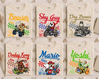 Super Mario Kart Characters Shirt, Retro Gamer Tee, Birthday Gift for Gamers, Cartoon Racing Game Shirt, Family Matching Outfit