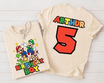 Personalized Mario Birthday Boy Shirt, Custom Name Mario Friends Tee, Toddler Kids Birthday Outfit, Gamer Party Shirt, Unique Boy Gift