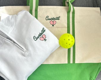 Courtside Embroidered Half Zip Sweatshirt Pickleball Crewneck Women Gift Pickle ball Gift Pickleball Crewneck