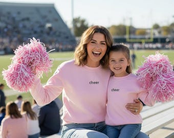 Mommy and Me Cheer Embroidered Sweatshirt Set, Matching Mother Daughter Crewneck Football Game Day Pullover, Sports Birthday Gift