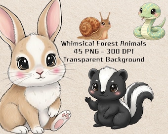 Paquete de imágenes prediseñadas de animales del bosque, animales del bosque bebés PNG, estilo acuarela