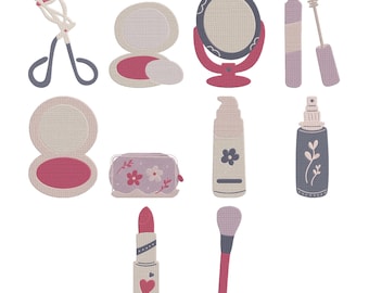 Makeup Beauty Cosmetic Embroidery Design, Skincare Stitch Machine Embroidery File, Instant Download