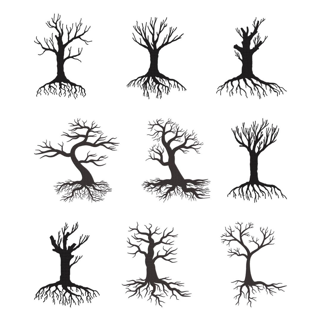 Bare Tree Roots Embroidery Design, Tree Roots Silhouette Nature Machine ...