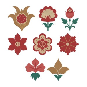 Vintage blommig blommig folkdesign, retro botanisk rustik blommig element maskinbroderifil, 8 designer, 7 storlekar, omedelbar nedladdning