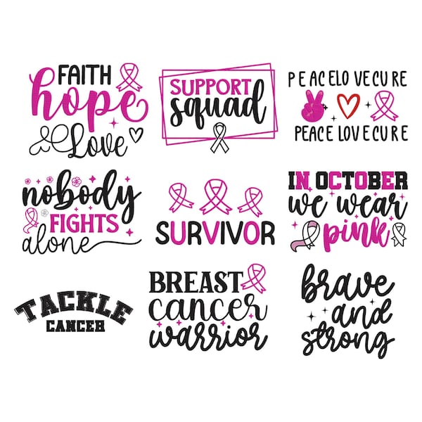 Breast Cancer Quote Awareness Design, Inspirational Pink Ribbon Quote Machine Embroidery File, 9 Design, 9 Size, Instant Download