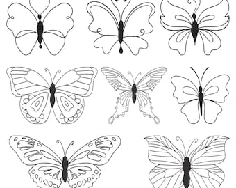 Elegant Butterfly Line Art Embroidery Design, Minimal Butterfly Machine Embroidery File, 9 Design, 5 Size, Instant Download