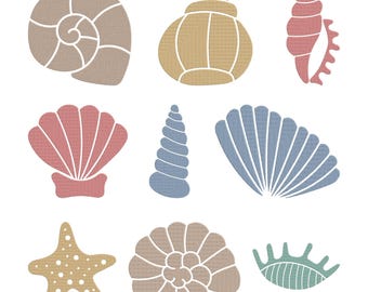 Diseño de bordado de conchas marinas, archivo de bordado a máquina, 9 diseños, 9 tamaños, descarga instantánea