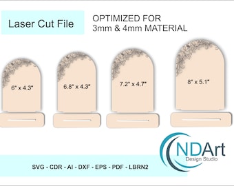 Letrero decorativo arqueado con peonías SVG, cortado y grabado con láser para mesa de boda, elegante menú de bar, paquete de 4 tamaños, material de 3 mm y 4 mm.
