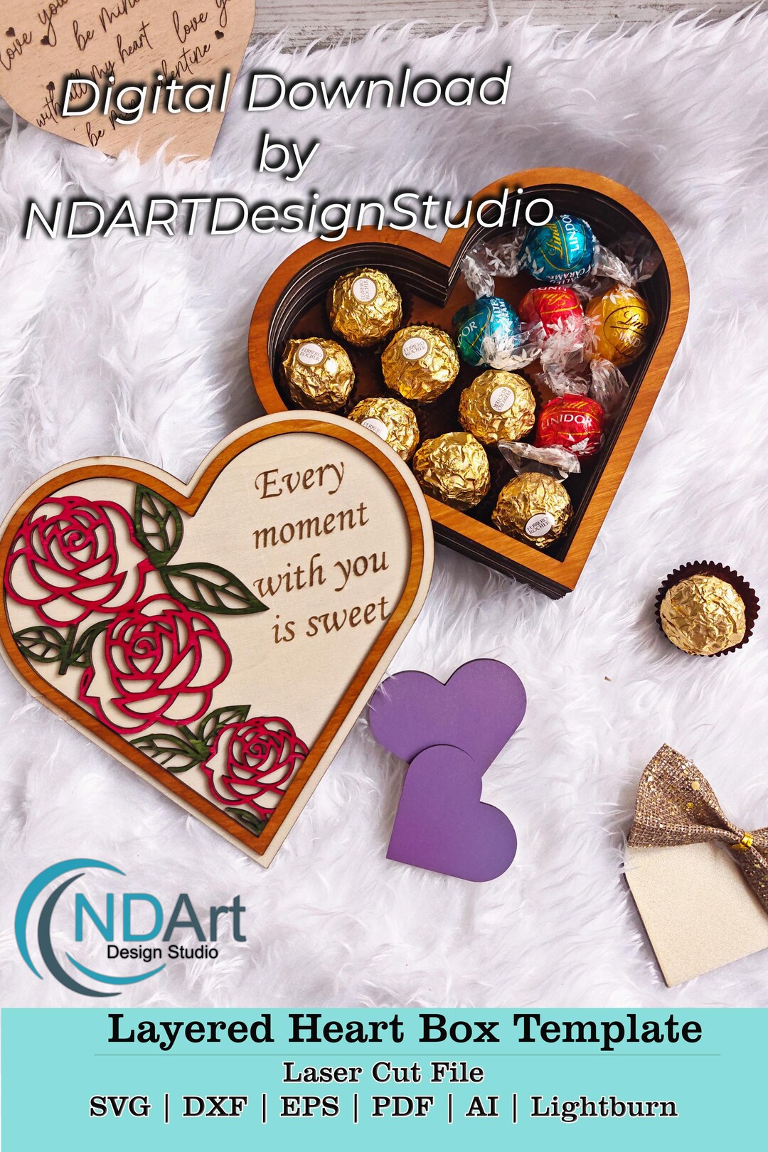 Heart Candy Box SVG Laser Cut File, Layered Chocolate Gift, Valentine ...