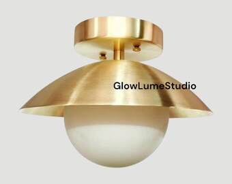 Plafonnier Spoutnik moderne milieu de siècle | Lustre affleurant en laiton | Luminaire globe moderne