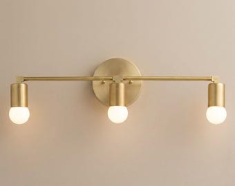 Moderne Messing-Wandleuchte 3 hell Gold Eitelkeitsleuchte Mid Century Minimalist Lampe