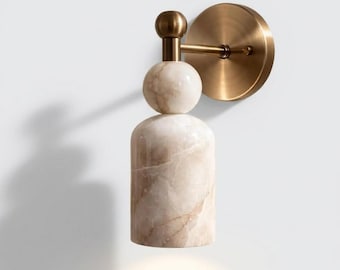 Alabaster Wall Sconce, Marble Brass Lamp, Luxury Modern Lighting for Bedroom Hallway
