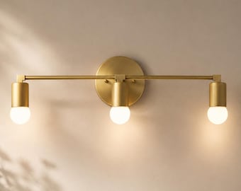 Applique moderne en laiton à 3 lumières dorées, lampe minimaliste du milieu du siècle