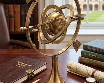 Personalized Luxury Brass Armillary Sphere Globe – Vintage Astronomical Decor in Gold & Bronze Finish Engraved Desk Ornament