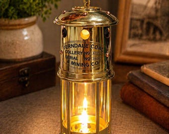 Lampe à huile de mineur de la mine de charbon de Ferndale en laiton massif | Lanterne maritime nautique de qualité supérieure | Décoration industrielle | Réplique authentique de lampe de sécurité minière