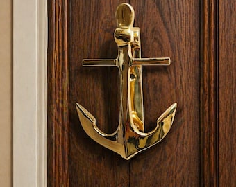Aldaba de latón macizo con forma de ancla, aldaba náutica, decoración para puerta principal estilo marinero, herrajes para el hogar estilo costero, aldaba de entrada de latón macizo