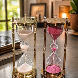 Reloj de arena de latón personalizado – Reloj de arena grabado – Decoración de escritorio en bronce dorado (10 min)