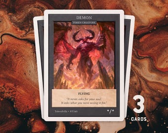3x Black Flying Demon Tokens | MTG Custom Card | Old-School Retro Frame | Vintage Archives | RT248