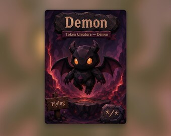 Black Flying Demon Token | MTG Custom Card | Clean Fantasy Art | Poly World | PW248