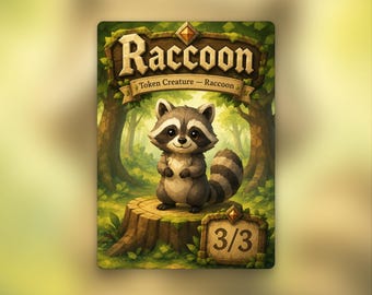 Green Raccoon Token | MTG Custom Card | Clean Fantasy Art | Poly World | PW246