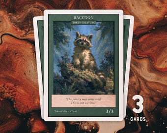 3x Green Raccoon Tokens | MTG Custom Card | Old-School Retro Frame | Vintage Archives | RT246