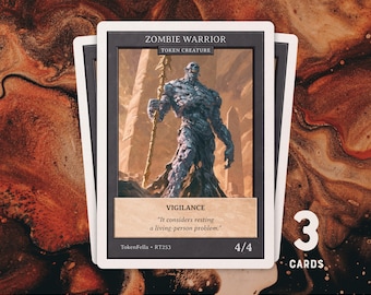 3x Black Zombie Warrior Tokens | MTG Custom Card | Old-School Retro Frame | Vintage Archives | RT253